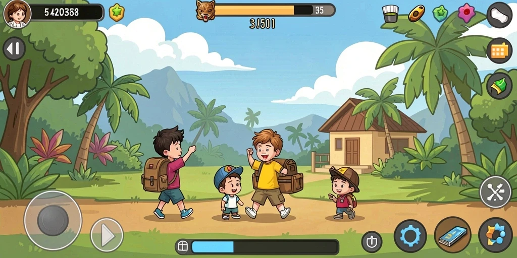 dora77 - Screenshot level hutan lebat yang memukau dengan tantangan menarik.